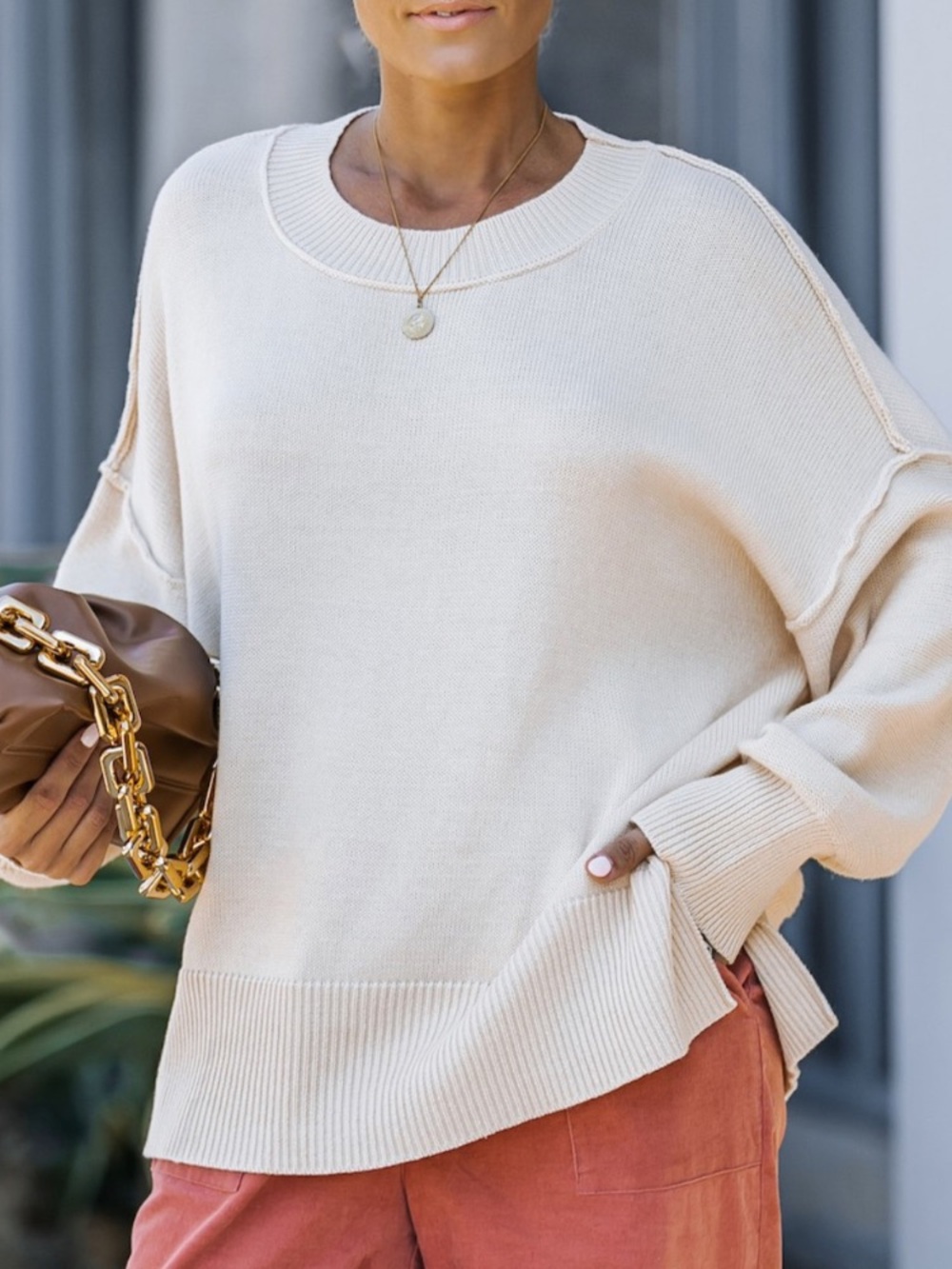Relaxed Crewneck Sweater in Cream - Women's